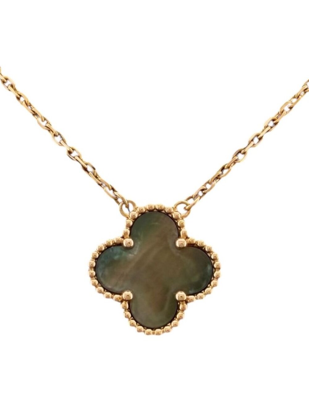 Van Cleef & Arpels Vintage Alhambra Necklace 18k Pink Gold Gray Mother of Pearl